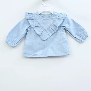 White Chocolate Baby Kids Blue Top Ruffle Long Sleeve 0-3 Month New 225630